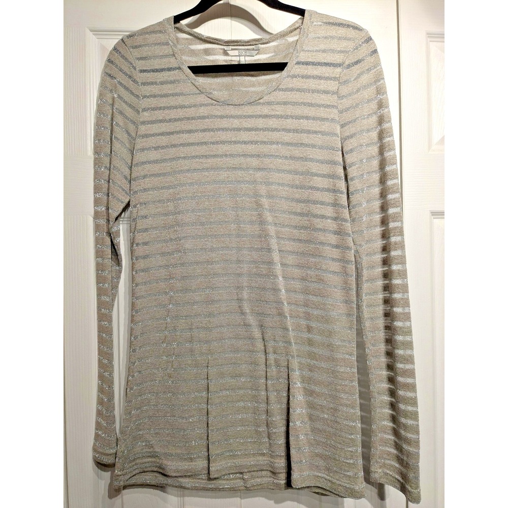 BKE Sweater Womens Large Metallic Striped Long Sleeve Sheer Sparkle Pullover Top
